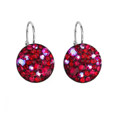 Stříbrné náušnice visací s krystaly Swarovski červené kulaté 31176.3 Cherry