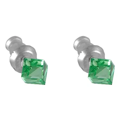 Náušnice Swarovski Elements kostka světle zelené/peridot, 4mm, pecky