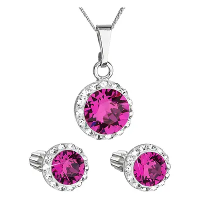 Sada šperků s krystaly Swarovski náušnice a přívěsek růžové kulaté 39352.3 Fuchsia