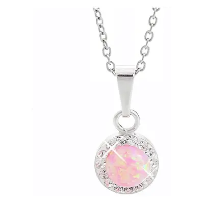 Stříbrný náhrdelník s růžovým opálem a krystaly Swarovski Elements kolečko Rose Opal