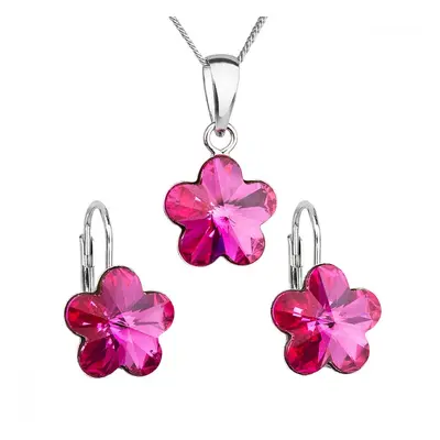 Sada šperků s krystaly Swarovski náušnice, řetízek a přívěsek růžová kytička 39143.3 Fuchsia