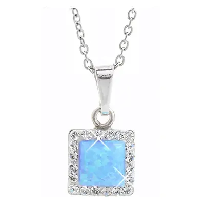 Stříbrný náhrdelník se světle modrým opálem a krystaly Swarovski Elements čtverec Blue Opal