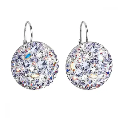 Stříbrné náušnice visací s krystaly Swarovski fialové kulaté 31161.3 Violet