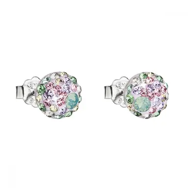 Stříbrné náušnice pecka s krystaly Swarovski mix barev kulaté 31136.3 Sakura