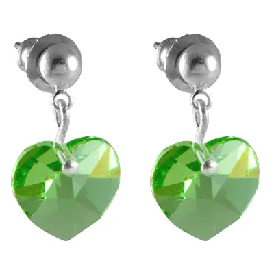 Náušnice Swarovski Elements zelené srdíčko Peridot mm