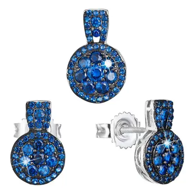 Sada šperků se zirkonem náušnice a přívěsek modré kulaté 19024.3 Blue Zircon