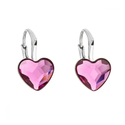 Stříbrné náušnice visací s krystaly Swarovski růžové srdce 31240.3 Fuchsia