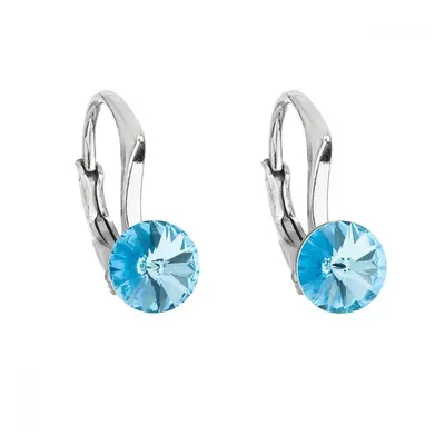 Stříbrné náušnice visací s krystaly Swarovski modré kulaté 31230.3 Aquamarine