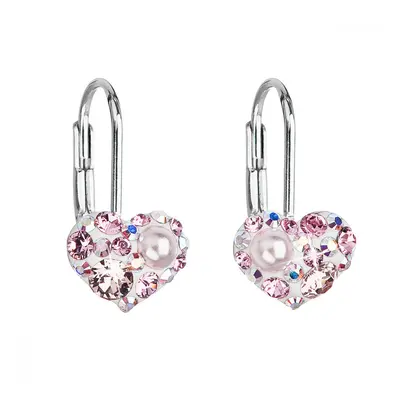 Stříbrné náušnice visací s krystaly Swarovski růžové srdce 31125.9 Light Rose Opal