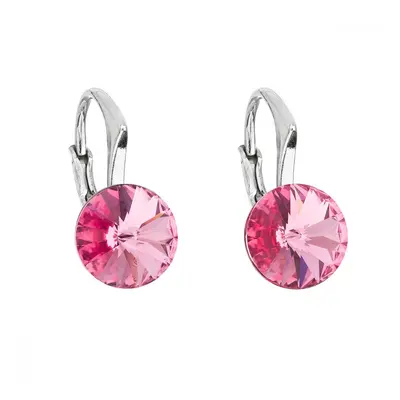 Stříbrné náušnice visací s krystaly Swarovski růžové kulaté 31229.3 Rose