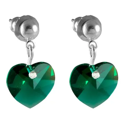 Náušnice se Swarovski Elements, visací, tvar srdce, tmavě zelená, 793902-emerald