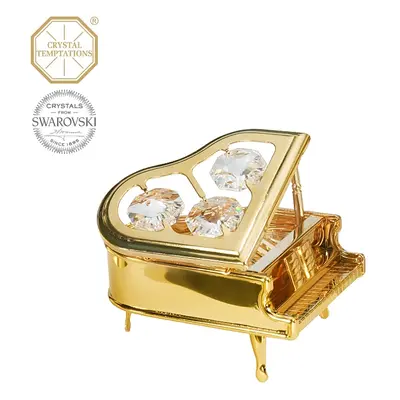 Kovová pozlacená figurka Piano s bílými krystaly Swarovski Elements