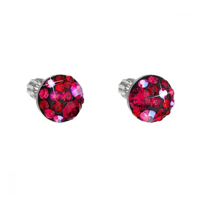 Stříbrné náušnice pecka s krystaly Swarovski červené kulaté 31336.3 Cherry