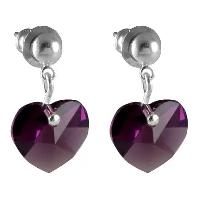 Náušnice se Swarovski Elements, visací, tvar srdce, tmavě fialová, 793902-amethyst