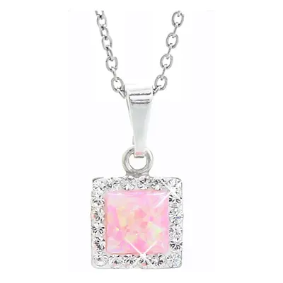 Stříbrný náhrdelník s růžovým opálem a krystaly Swarovski Elements čtverec Rose Opal