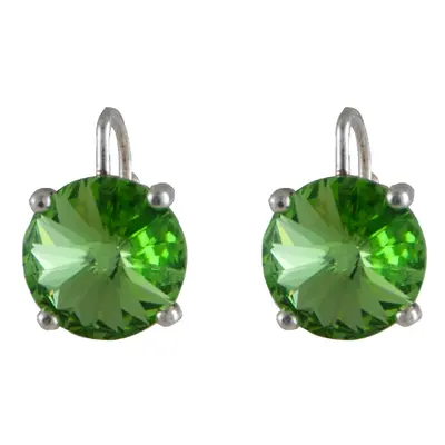 Náušnice stříbrné zelené se Swarovski Elements visací Peridot 12mm