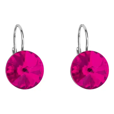 Stříbrné náušnice visací s krystaly Swarovski růžové kulaté 31106.3 Fuchsia