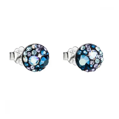 Stříbrné náušnice pecka s krystaly Swarovski modré kulaté 31136.3 Blue Style