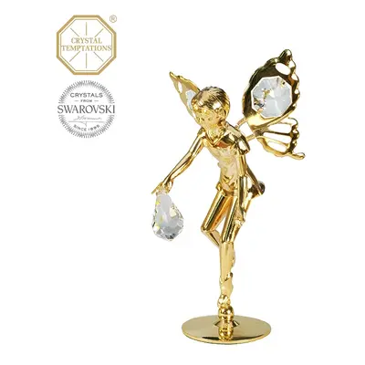 Kovová pozlacená figurka Elf s bílými krystaly Swarovski Elements