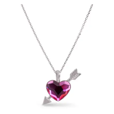 Náhrdelník tmavě růžový se Swarovski Elements srdce Heart NS2808F Fuchsia