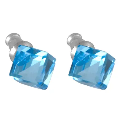 Náušnice Swarovski Elements kostka 713887, 8mm, aqua - modrá