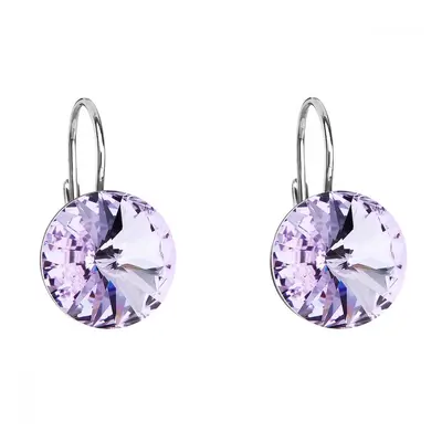 Stříbrné náušnice visací s krystaly Swarovski fialové kulaté 31106.3 Violet