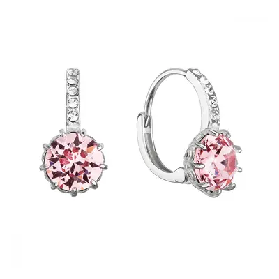 Stříbrné náušnice visací se Swarovski krystalem kulaté růžové 31302.3 Light Rose