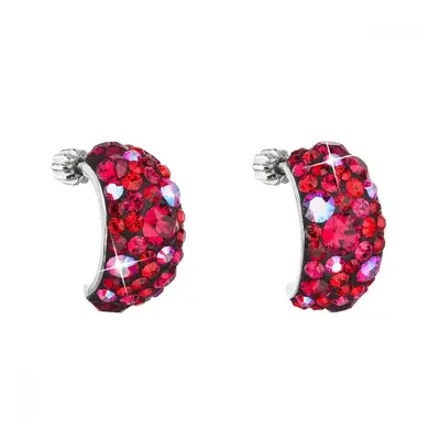 Stříbrné náušnice visací s krystaly Swarovski červené půlkruh 31164.3 Cherry