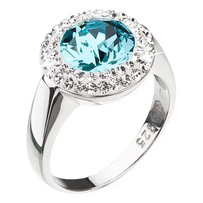 Stříbrný prsten s krystaly Swarovski modrý kulatý 35026.3 Light Turquoise