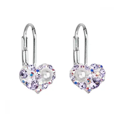 Stříbrné náušnice visací s krystaly Swarovski fialové srdce 31125.9 Violet Opal