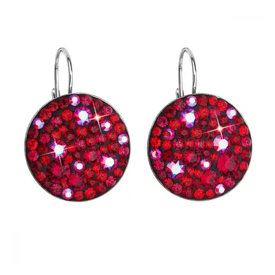 Stříbrné náušnice visací s krystaly Swarovski červené kulaté 31161.3 Cherry