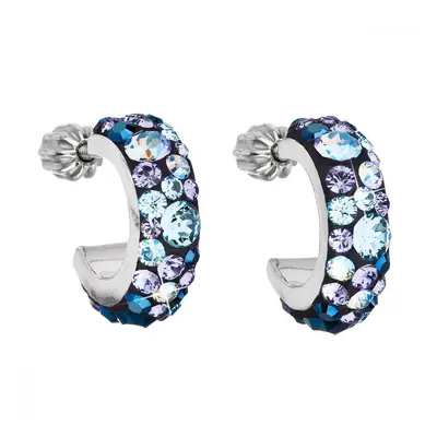 Stříbrné náušnice kruhy s krystaly Swarovski modrý půlkruh 31118.3 Blue Style