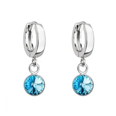 Stříbrné visací náušnice kroužky se Swarovski krystalem 31300.3 Aqua