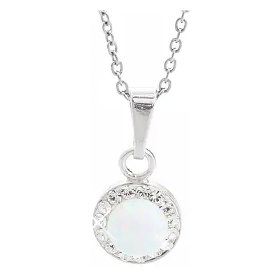 Stříbrný náhrdelník s bílým opálem a krystaly Swarovski Elements kolečko White Opal