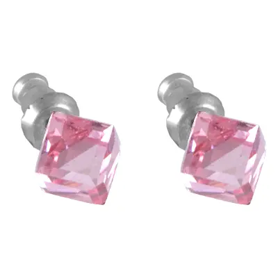 Náušnice se Swarovski Elements růžová kostka Light Rose mm