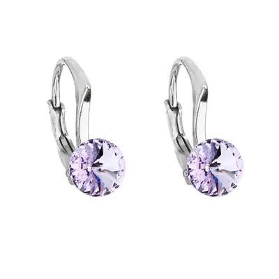 Stříbrné náušnice visací s krystaly Swarovski fialové kulaté 31230.3 Violet