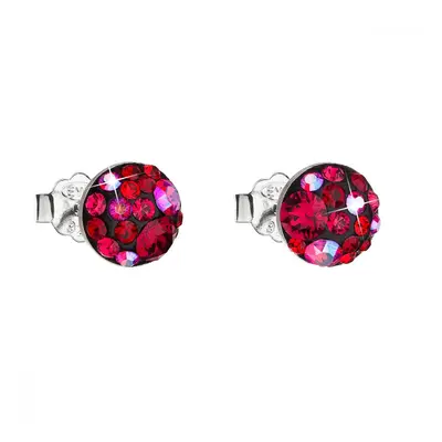 Stříbrné náušnice pecka s krystaly Swarovski červené kulaté 31136.3 Cherry