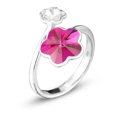 Prsten se Swarovski Elements růžová květinka Fuchsia