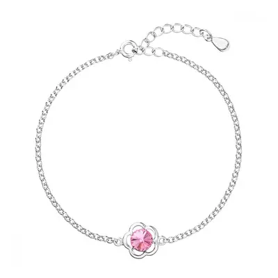 Stříbrný náramek se Swarovski krystaly růžová kytička 33117.3 Rose