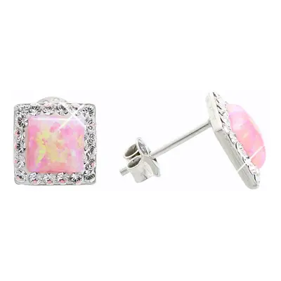 Stříbrné náušnice pecky s růžovým opálem a krystaly Swarovski Elements Rose Opal