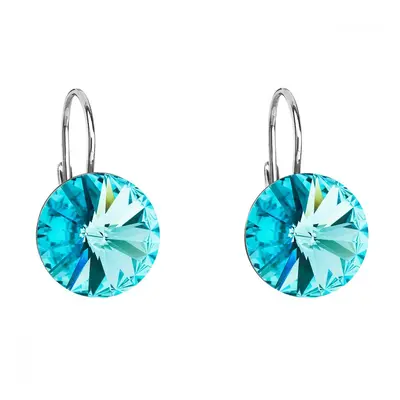 Stříbrné náušnice visací s krystaly Swarovski modré kulaté 31106.3 Light Turquoise