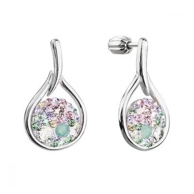 Stříbrné visací náušnice kapky se Swarovski růžovými krystaly 31305.3 Sakura