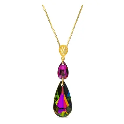 Náhrdelník se Swarovski Elements Double Teardrop Gold NCG323061001FVM Fuchsia