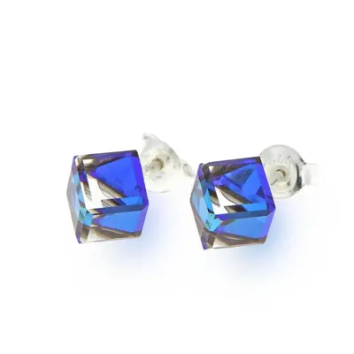 Náušnice se Swarovski Elements Medium Cube Studs K48416BB Bermuda Blue