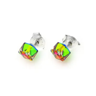 Náušnice zelené se Swarovski Elements Small Cube Studs K48414VM Vitrail Medium