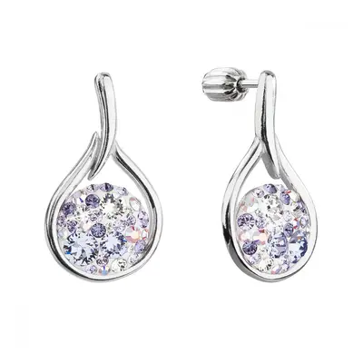 Stříbrné visací náušnice kapky se Swarovski fialovými krystaly 31305.3 Violet