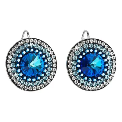 Stříbrné náušnice visací s krystaly Swarovski modré kulaté-rivoli 31208.5 Bermuda Blue