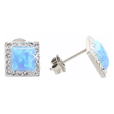 Stříbrné náušnice pecky se světle modrým opálem a krystaly Swarovski Elements Blue Opal