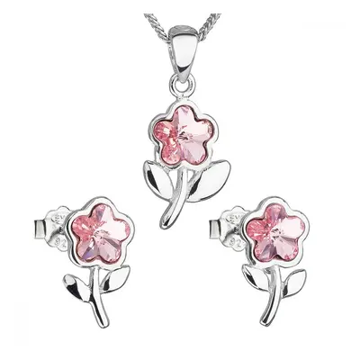 Sada šperků s krystaly Swarovski náušnice, řetízek a přívěsek růžová kytička 39172.3 Light Rose