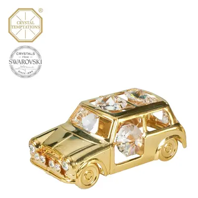 Kovová pozlacená figurka Mini Cooper s bílými krystaly Swarovski Elements